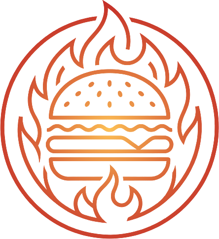 Logo de BRASA: hamburguesa rodeada de llamas